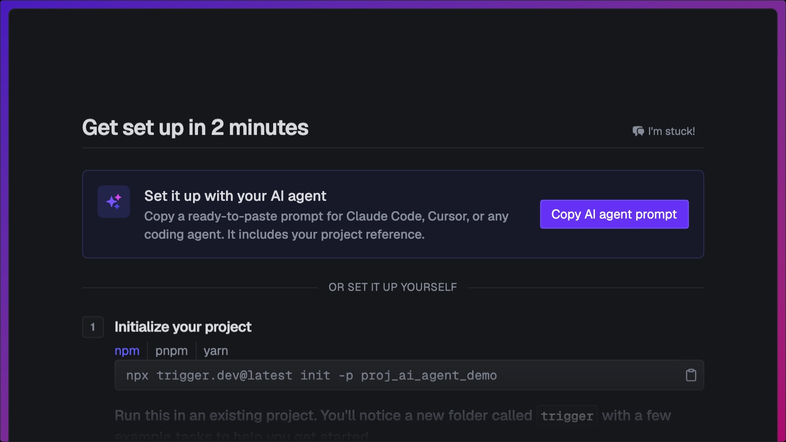 Set up Trigger.dev with your AI agent