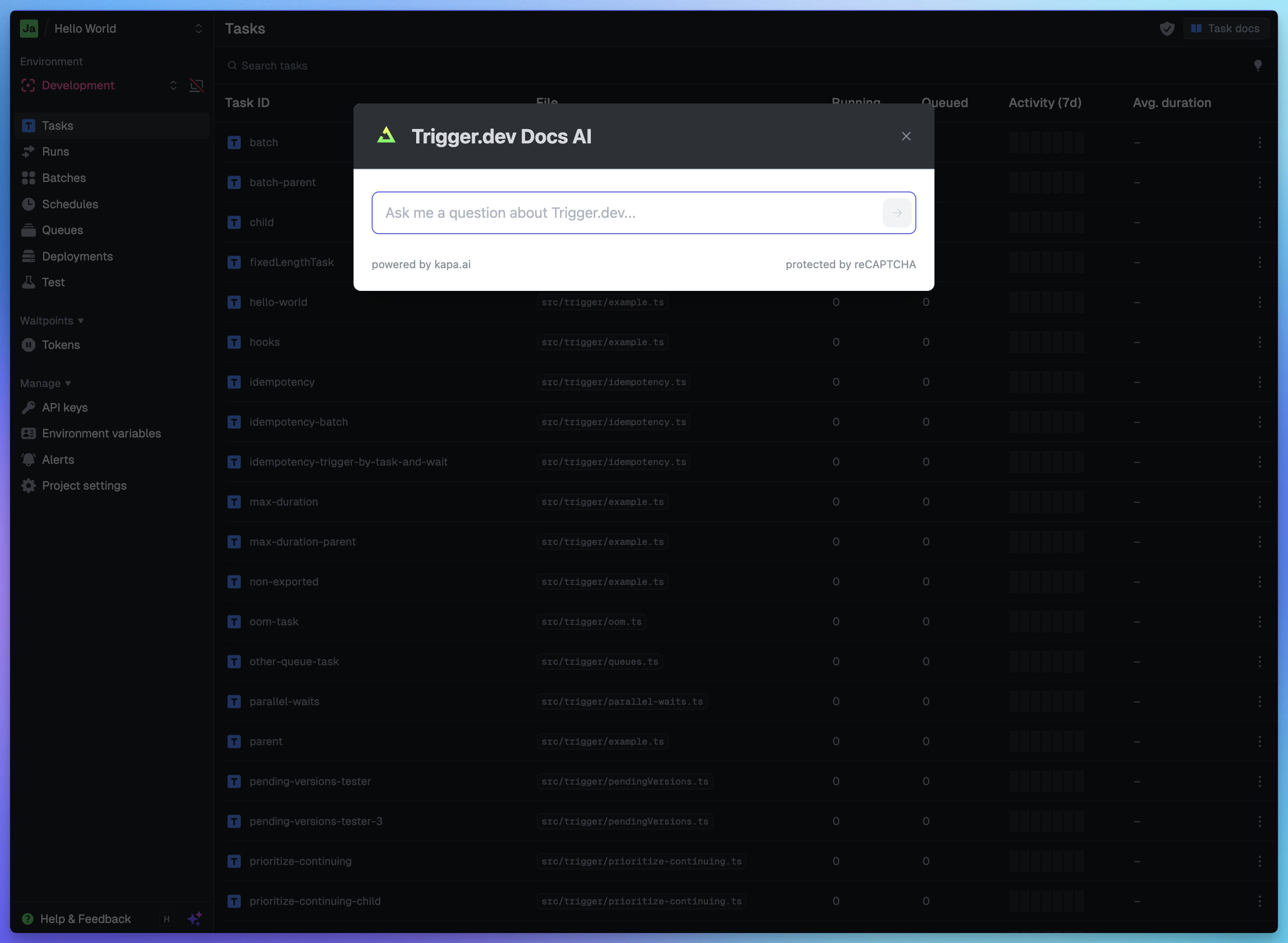 AI help widget in the dashboard