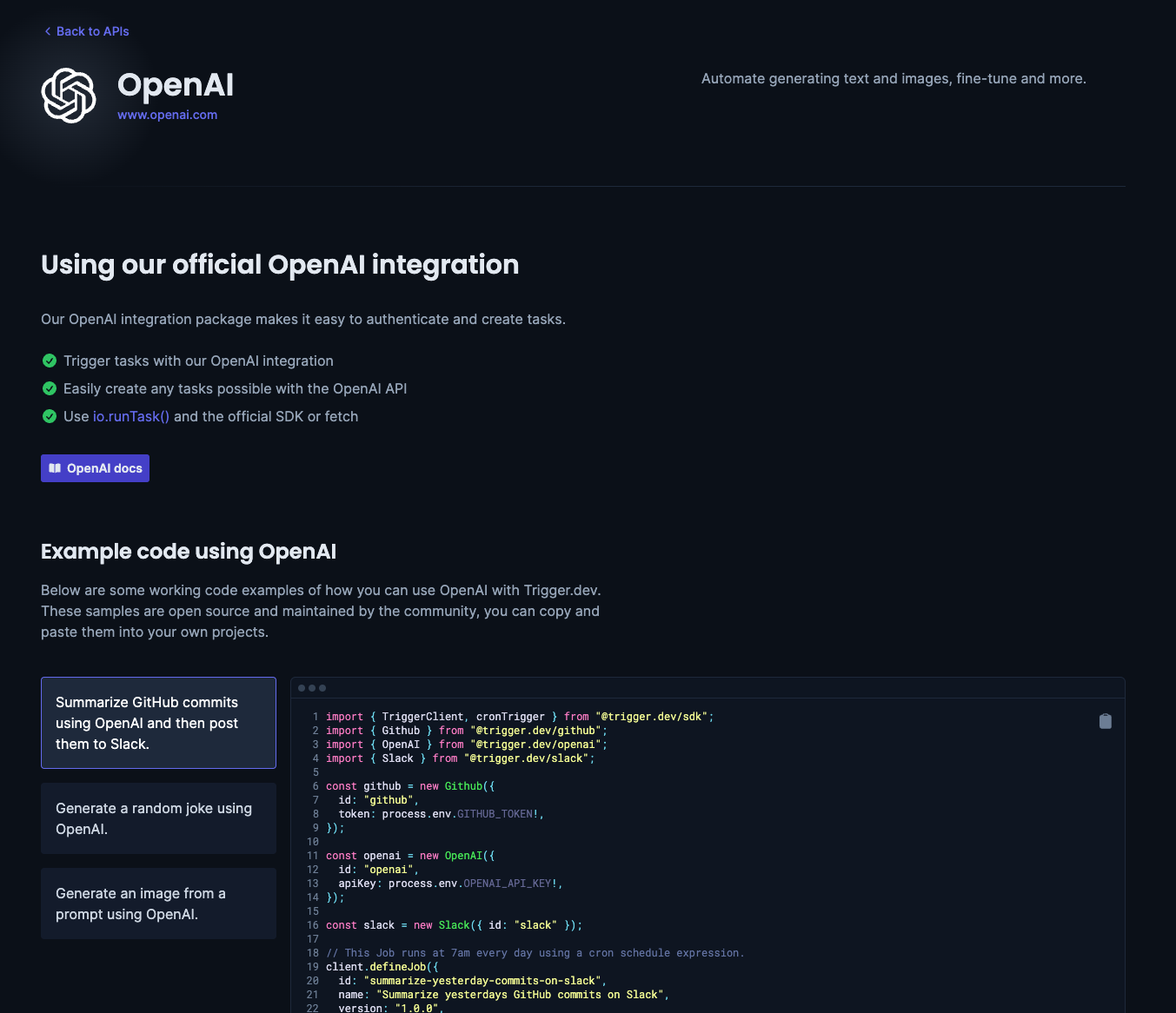 OpenAI API page