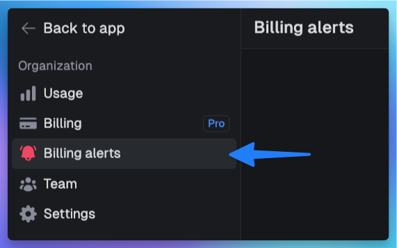 Billing alerts menu