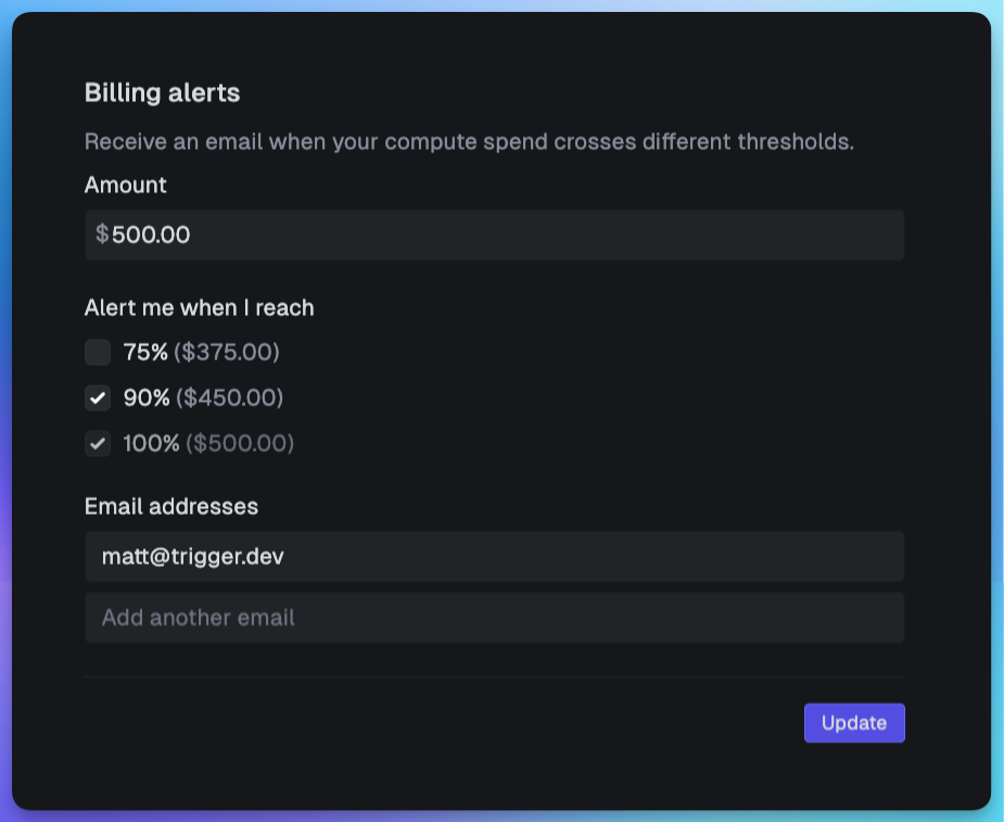 Billing alerts UI
