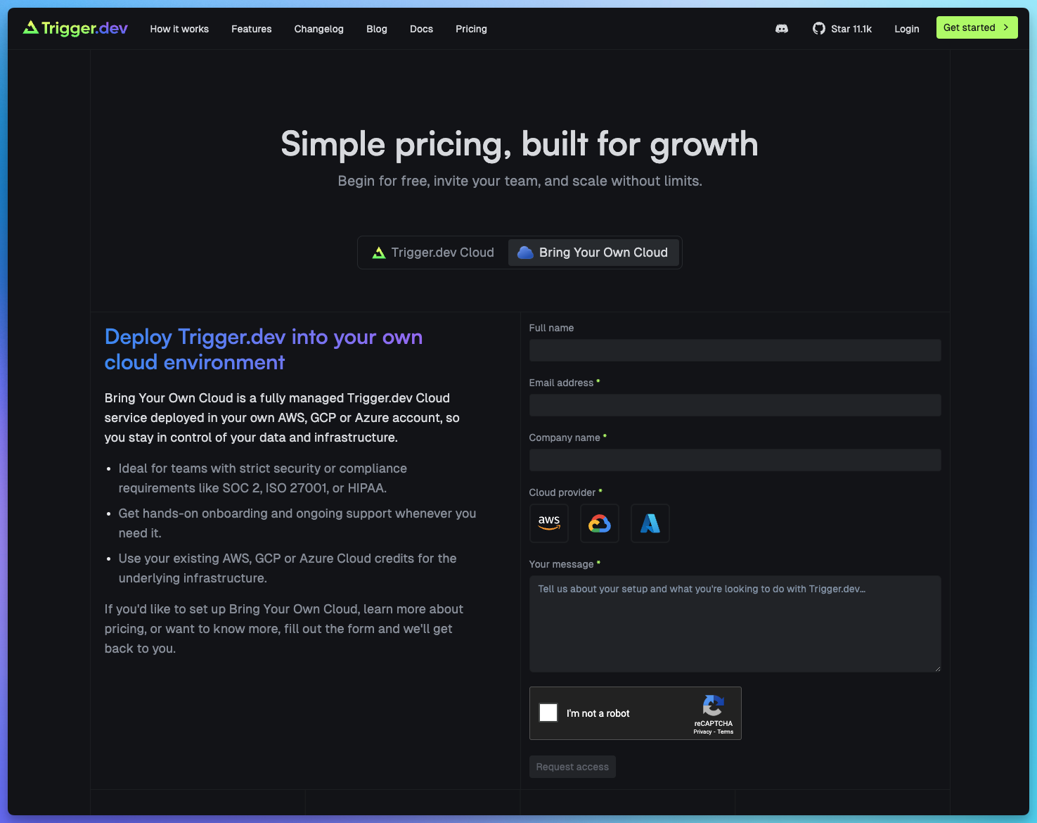 Bring Your Own Cloud page
