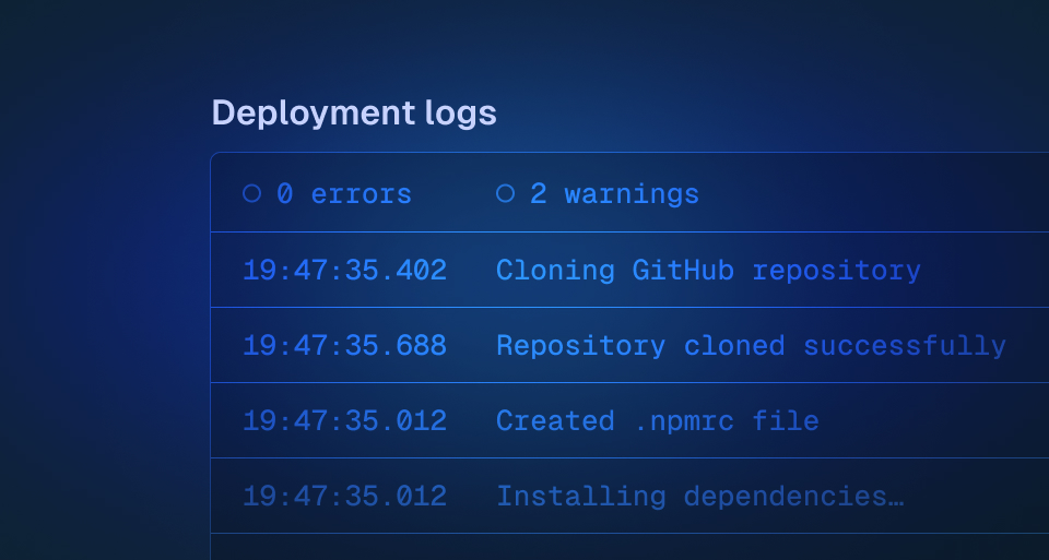 Deployments logs in the dashboard