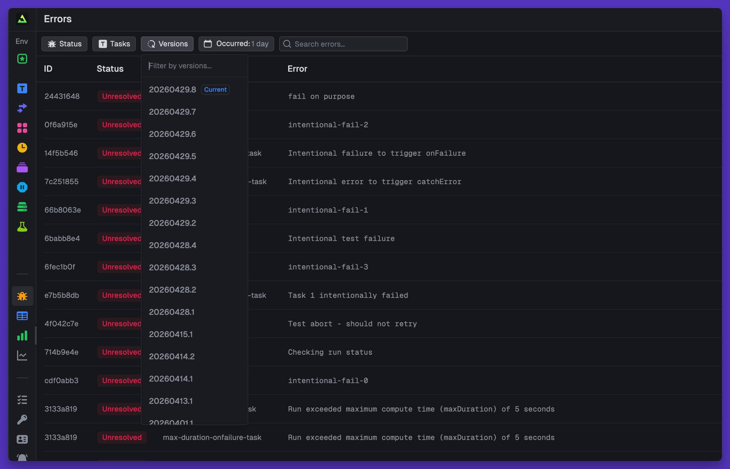 Stacked bar chart of errors by task version