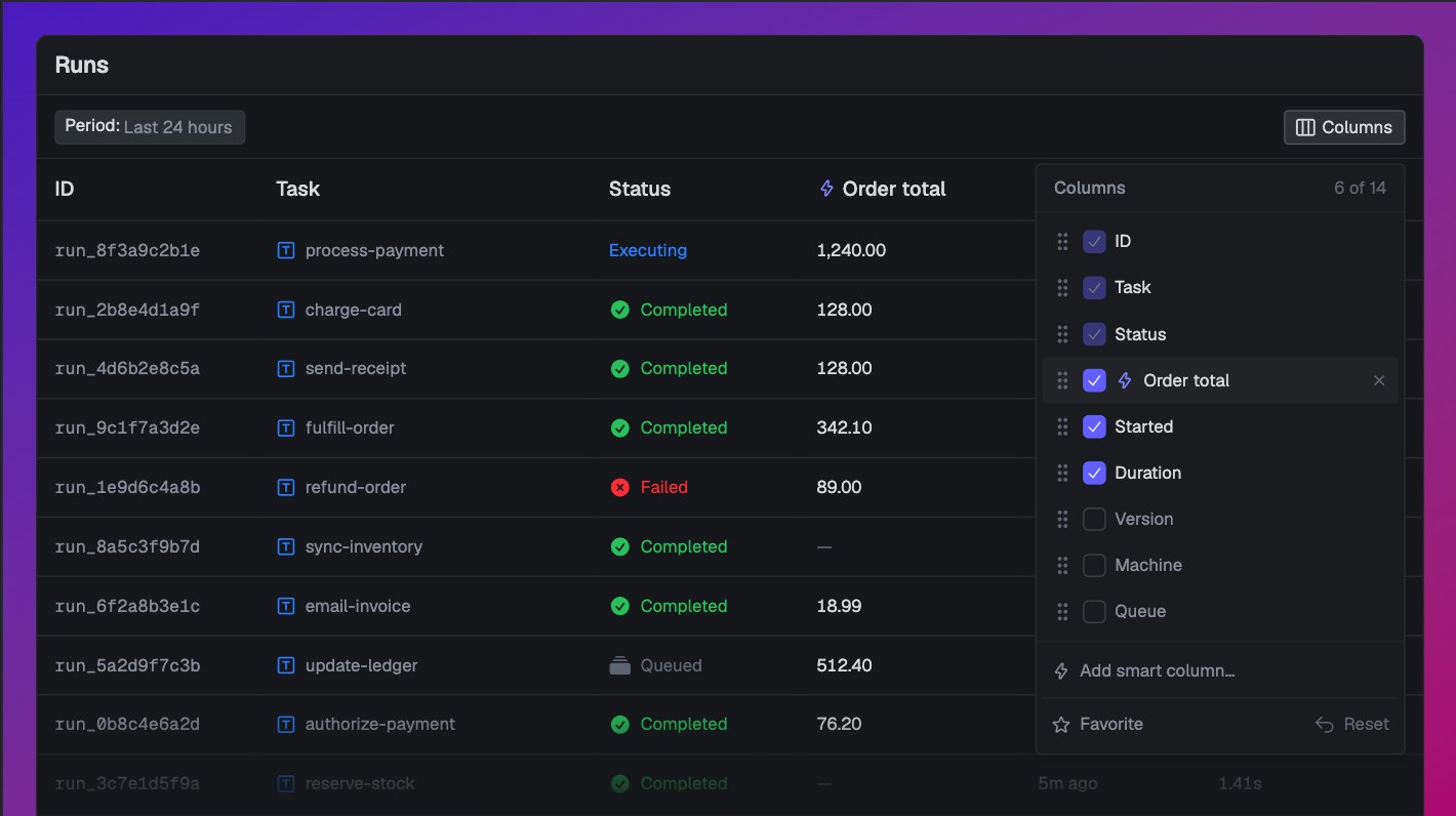 Customize the runs list with columns and smart columns