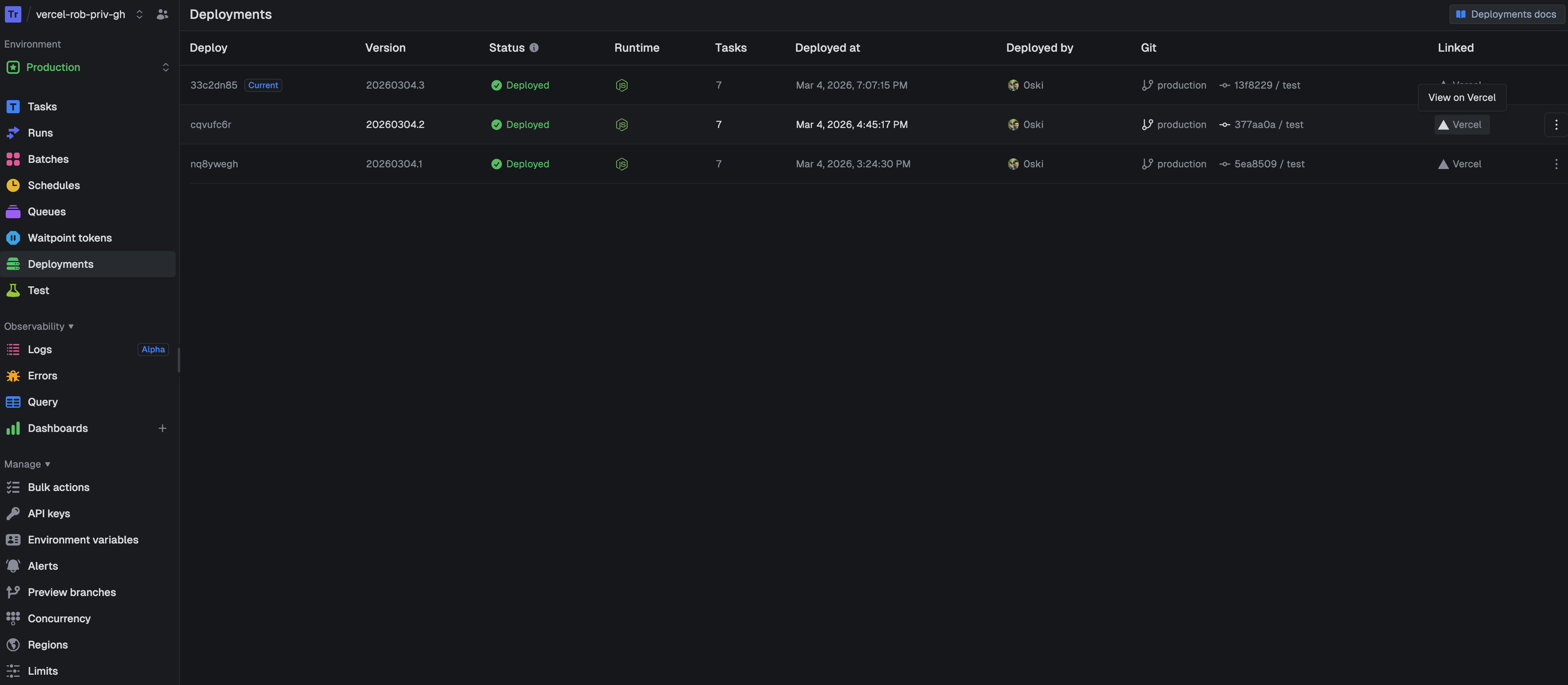 Trigger.dev and Vercel deployments