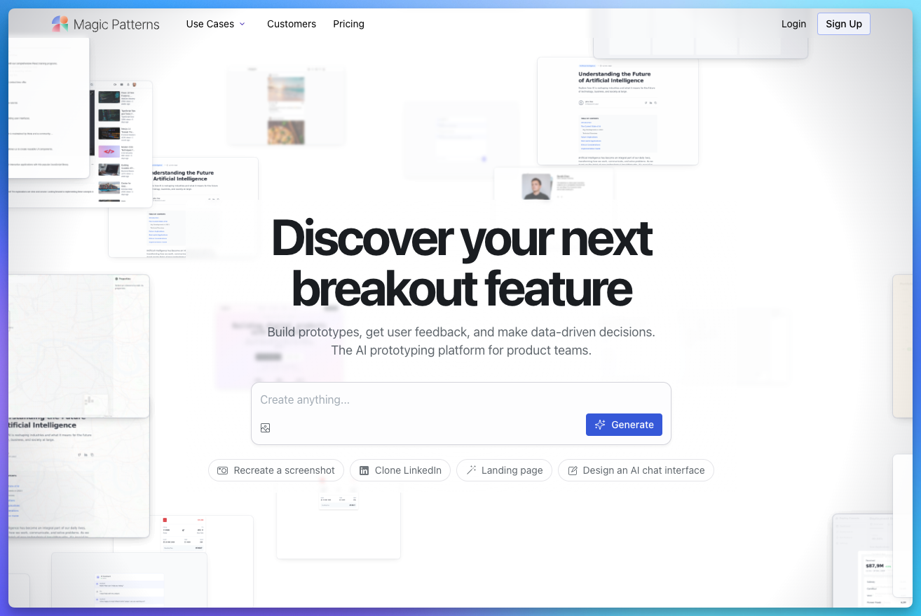 Magic Patterns dashboard