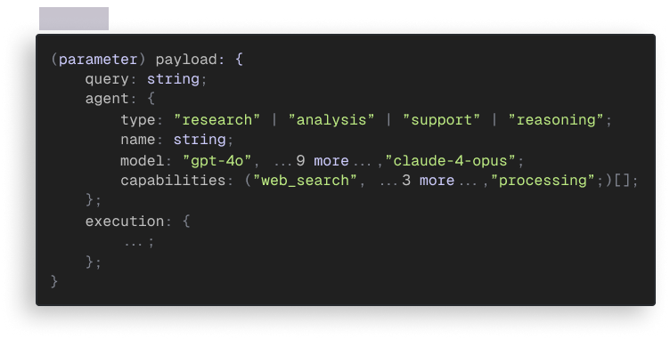 IDE hover tooltip showing type information for AI agent task
