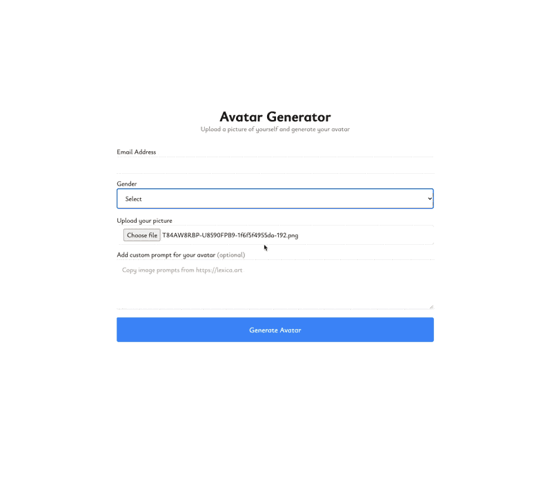 Demo video of the Avatar Generator app