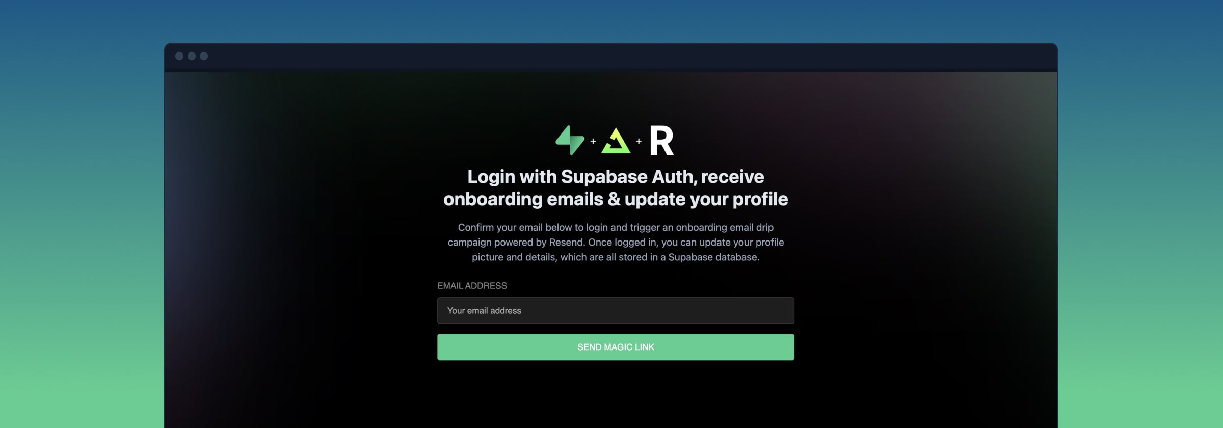 Login with Supabase Auth, send onboarding emails and store user details
